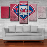 MLB Baseball Team Philadelphia Phillies Red Logo 5 Piece Canvas Wall Art Painting Wallpaper Poster Picture Print Photo Decor