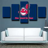 Cleveland Indians MLB Baseball Team Dark Blue Logo 5 Piece Canvas Wall Art Painting Wallpaper Poster Picture Print Photo Decor