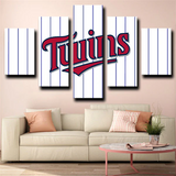 Minnesota Twins MLB Baseball Team Stripes Logo 5 Piece Canvas Wall Art Painting Wallpaper Poster Picture Print Photo Decor