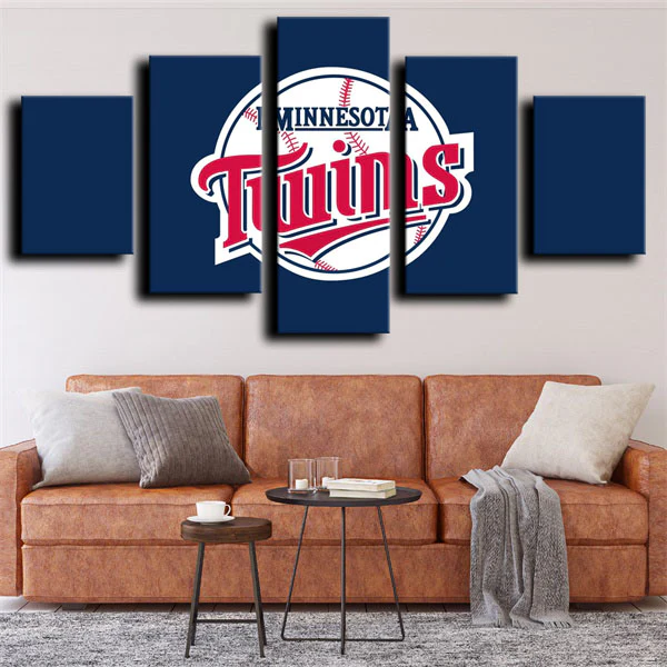 Minnesota Twins MLB Baseball Team Dark Blue Logo 5 Piece Canvas Wall Art Painting Wallpaper Poster Picture Print Photo Decor