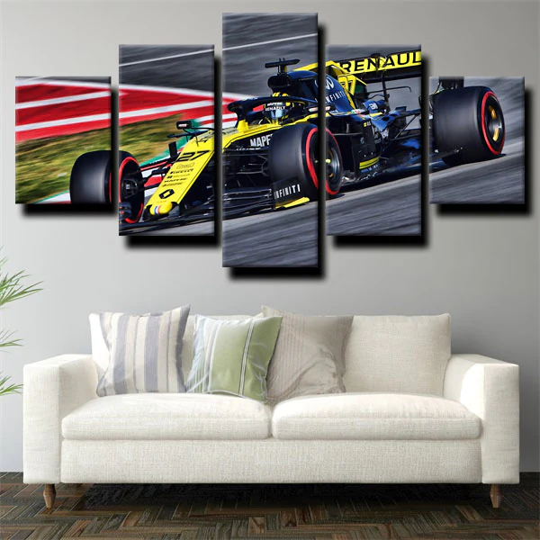 Renault Formula 1 Race Car Renault E-Tech 19 5 Piece Canvas Wall Art Painting Wallpaper Poster Picture Print Photo Decor