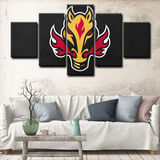 NHL Hockey Sports Team Calgary Flames Logo Badge 5 Piece Canvas Wall Art Painting Wallpaper Poster Picture Print Photo Decor