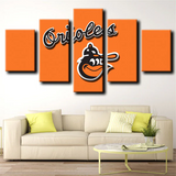 MLB Baseball Team Baltimore Orioles Orange Logo 5 Piece Canvas Wall Art Painting Wallpaper Poster Picture Print Photo Decor