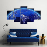 Earth From Space India City Lights 5 Piece Canvas Wall Art Painting Wallpaper Poster Picture Print Photo Decor