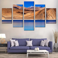Pangong Tso Lake And Ladakh Mountains Indian Landscape 5 Piece Canvas Wall Art Painting Wallpaper Poster Picture Print Photo Decor
