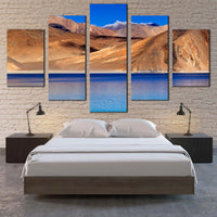 Pangong Tso Lake And Ladakh Mountains Indian Landscape 5 Piece Canvas Wall Art Painting Wallpaper Poster Picture Print Photo Decor