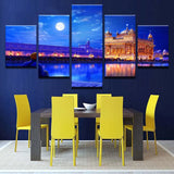 Golden Temple At Night Full Moon In Amritsar India 5 Piece Canvas Wall Art Painting Wallpaper Poster Picture Print Photo Decor