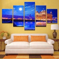 Golden Temple At Night Full Moon In Amritsar India 5 Piece Canvas Wall Art Painting Wallpaper Poster Picture Print Photo Decor
