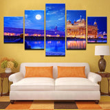 Golden Temple At Night Full Moon In Amritsar India 5 Piece Canvas Wall Art Painting Wallpaper Poster Picture Print Photo Decor