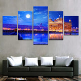 Golden Temple At Night Full Moon In Amritsar India 5 Piece Canvas Wall Art Painting Wallpaper Poster Picture Print Photo Decor