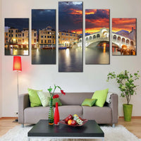 Venice Rialto Bridge Sunset Italian Cityscape 5 Piece Panel Canvas Wall Art 5 Piece Canvas Wall Art Painting Wallpaper Poster Picture Print Photo Decor