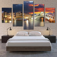 Venice Rialto Bridge Sunset Italian Cityscape 5 Piece Panel Canvas Wall Art 5 Piece Canvas Wall Art Painting Wallpaper Poster Picture Print Photo Decor