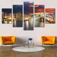 Venice Rialto Bridge Sunset Italian Cityscape 5 Piece Panel Canvas Wall Art 5 Piece Canvas Wall Art Painting Wallpaper Poster Picture Print Photo Decor