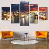 Venice Rialto Bridge Sunset Italian Cityscape 5 Piece Panel Canvas Wall Art 5 Piece Canvas Wall Art Painting Wallpaper Poster Picture Print Photo Decor