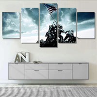 Patriotic Military American Iwo Jima Flag Raising 5 Piece Canvas Wall Art Painting Wallpaper Poster Picture Print Photo Decor