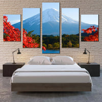 Mount Fuji With Autumn Maple Leaves Japanese Landscape 5 Piece Canvas Wall Art Painting Wallpaper Poster Picture Print Photo Decor