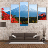 Mount Fuji With Autumn Maple Leaves Japanese Landscape 5 Piece Canvas Wall Art Painting Wallpaper Poster Picture Print Photo Decor