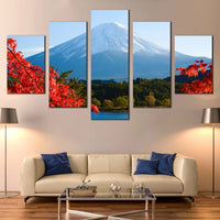 Mount Fuji With Autumn Maple Leaves Japanese Landscape 5 Piece Canvas Wall Art Painting Wallpaper Poster Picture Print Photo Decor