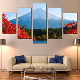 Mount Fuji With Autumn Maple Leaves Japanese Landscape 5 Piece Canvas Wall Art Painting Wallpaper Poster Picture Print Photo Decor