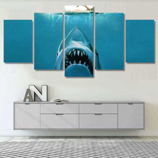 Jaws Shark Movie Iconic Scene 5 Piece Canvas Wall Art Painting Wallpaper Poster Picture Print Photo Decor