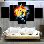 Dark Knight Joker Burning Cards Batman Villain 5 Piece Canvas Wall Art Painting Wallpaper Poster Picture Print Photo Decor