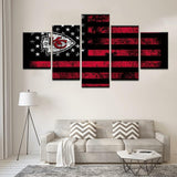 NFL Football Team Kansas City Chiefs American Flag 5 Piece Canvas Wall Art Painting Wallpaper Poster Picture Print Photo Decor