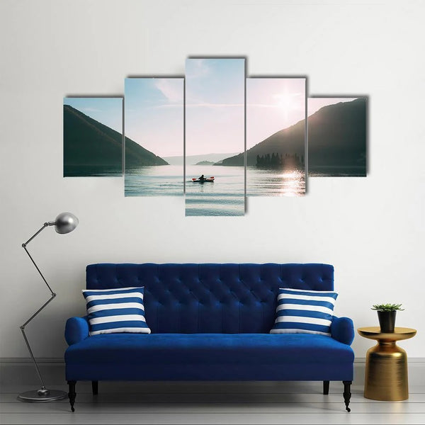 Kayaker On Serene Lake At Sunrise Washington 5 Piece Canvas Wall Art Painting Wallpaper Poster Picture Print Photo Decor