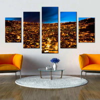 La Paz Cityscape At Night Skyline Bolivia 5 Piece Canvas Wall Art Painting Wallpaper Poster Picture Print Photo Decor