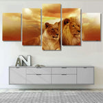 Animal Lion and Lioness Wildlife Sunset 5 Piece Canvas Wall Art Painting Wallpaper Poster Picture Print Photo Decor