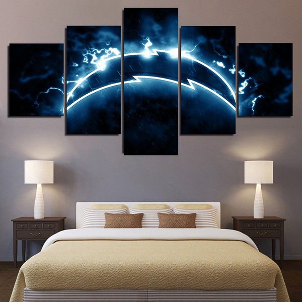 NFL Football Team Los Angeles Chargers Lightning Logo 5 Piece Canvas Wall Art Painting Wallpaper Poster Picture Print Photo Decor