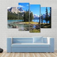 Jasper National Park Maligne Lake Canada 4 Piece Canvas Wall Art Painting Wallpaper Poster Picture Print Photo Decor