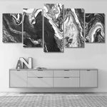 Abstract Black And White Marble Layers 5 Piece Canvas Wall Art Painting Wallpaper Poster Picture Print Photo Decor