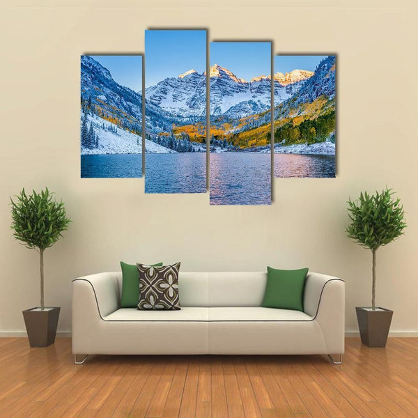 Maroon Bells Mountain At Sunrise Aspen Colorado 4 Piece Canvas Wall Art Painting Wallpaper Poster Picture Print Photo Decor