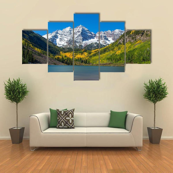 Maroon Bells In Autumn Mountain Aspen Colorado 5 Piece Canvas Wall Art Painting Wallpaper Poster Picture Print Photo Decor