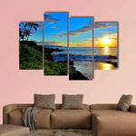 Maui Beach Sunset Palm Trees Ocean View Foliage 4 Piece Canvas Wall Art Painting Wallpaper Poster Picture Print Photo Decor