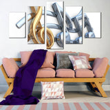 3D Metallic Music Gold And Silver Musical Notes 5 Piece Canvas Wall Art Painting Wallpaper Poster Picture Print Photo Decor