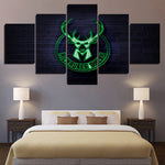 NBA Basketball Team Milwaukee Bucks Neon Logo 5 Piece Canvas Wall Art Painting Wallpaper Poster Picture Print Photo Decor