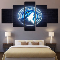 Minnesota Timberwolves Neon Logo NBA Basketball Team 5 Piece Canvas Wall Art Painting Wallpaper Poster Picture Print Photo Decor
