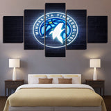 Minnesota Timberwolves Neon Logo NBA Basketball Team 5 Piece Canvas Wall Art Painting Wallpaper Poster Picture Print Photo Decor
