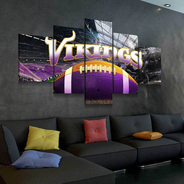 NFL Football Team Minnesota Vikings Stadium 5 Piece Canvas Wall Art Painting Wallpaper Poster Picture Print Photo Decor