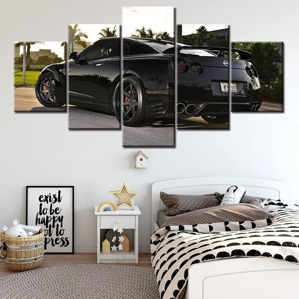 Black Nissan GT-R Luxury Sports Car 5 Piece Canvas Wall Art Painting Wallpaper Poster Picture Print Photo Decor