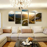 Mountain Landscape At Sunrise With River View 5 Piece Canvas Wall Art Painting Wallpaper Poster Picture Print Photo Decor
