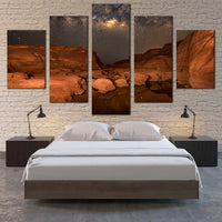Milky Way Over Desert Canyon Mountain Landscape 5 Piece Canvas Wall Art Painting Wallpaper Poster Picture Print Photo Decor
