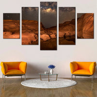 Milky Way Over Desert Canyon Mountain Landscape 5 Piece Canvas Wall Art Painting Wallpaper Poster Picture Print Photo Decor