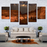 Milky Way Over Desert Canyon Mountain Landscape 5 Piece Canvas Wall Art Painting Wallpaper Poster Picture Print Photo Decor