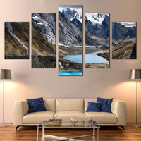 Huayhuash Mountain Landscape Trek With Blue Lagoons 5 Piece Canvas Wall Art Painting Wallpaper Poster Picture Print Photo Decor