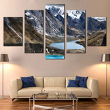 Huayhuash Mountain Landscape Trek With Blue Lagoons 5 Piece Canvas Wall Art Painting Wallpaper Poster Picture Print Photo Decor