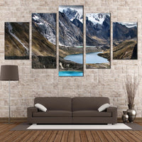 Huayhuash Mountain Landscape Trek With Blue Lagoons 5 Piece Canvas Wall Art Painting Wallpaper Poster Picture Print Photo Decor
