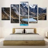 Huayhuash Mountain Landscape Trek With Blue Lagoons 5 Piece Canvas Wall Art Painting Wallpaper Poster Picture Print Photo Decor