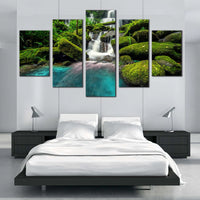 Mountain Waterfall Phetchabun Thailand Scenic Green 5 Piece Canvas Wall Art Painting Wallpaper Poster Picture Print Photo Decor
